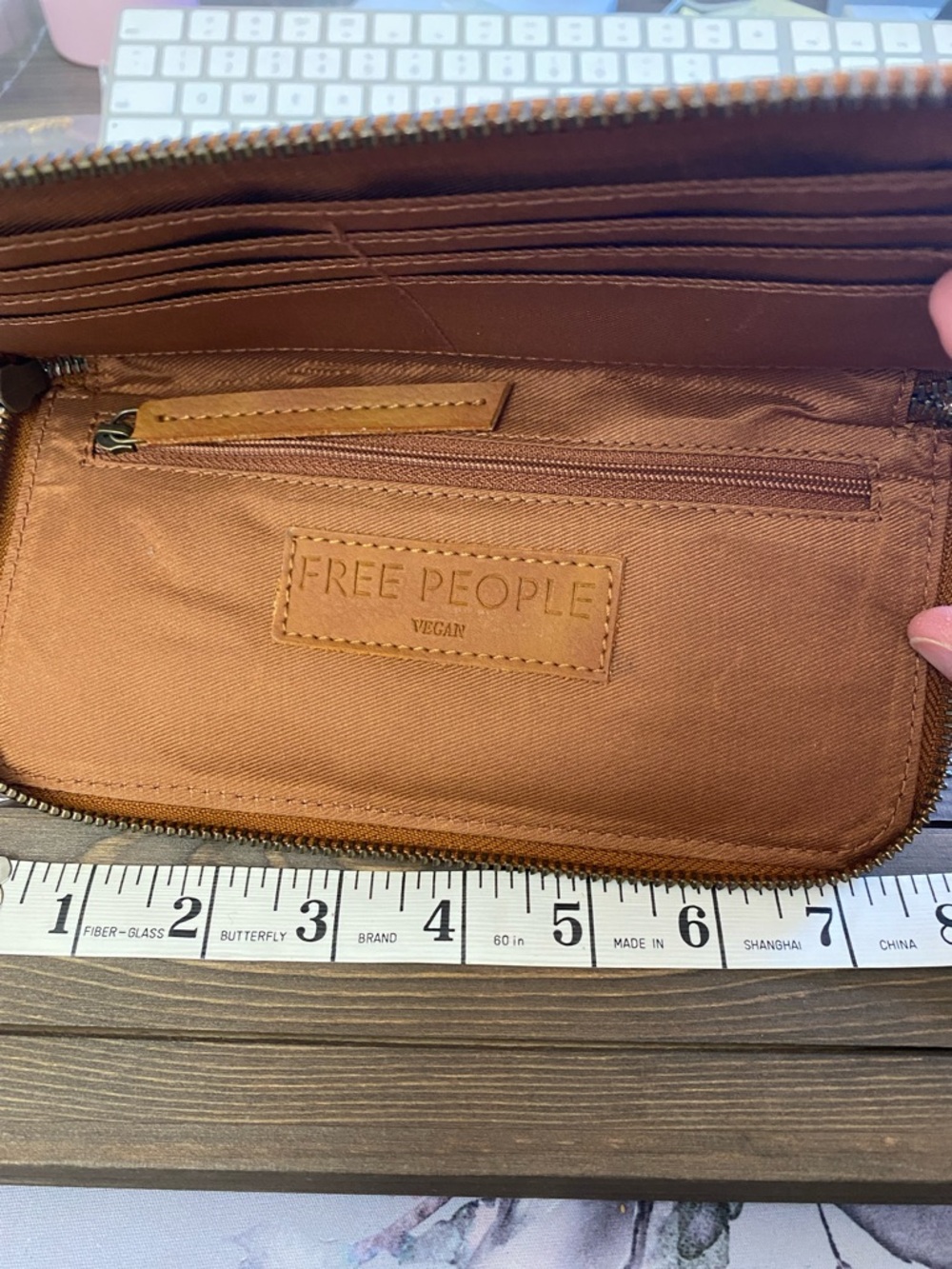 Free People Distressed Vegan Leather Zip Wallet Wristlet Brown NWT - Picture 9 of 16